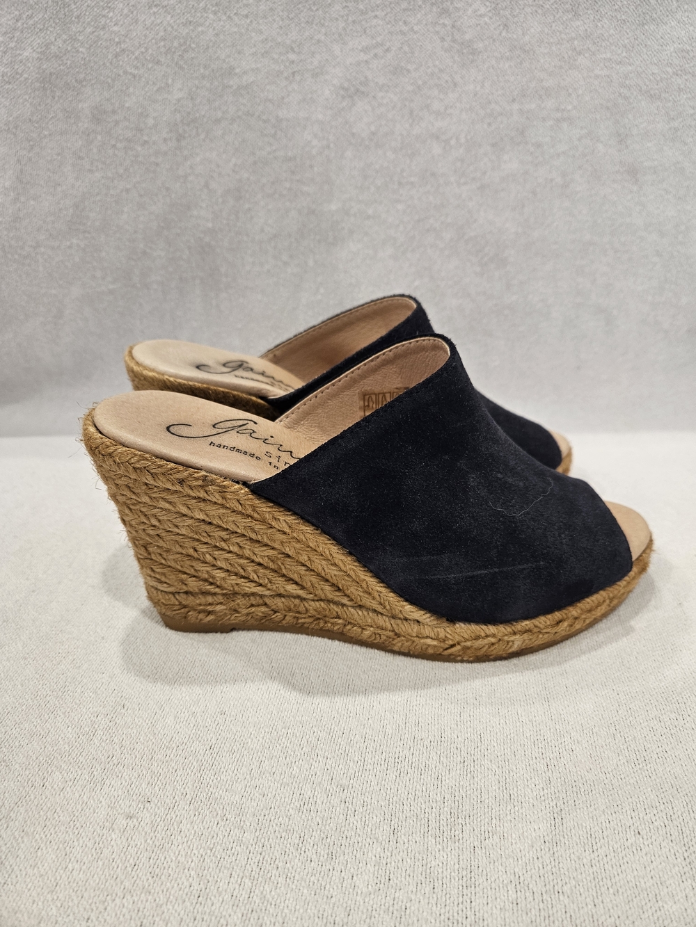 Giamo Dark Navy Suede Wedge Mules Slides Made In Spain 36/ 6 US - Picture 2 of 8